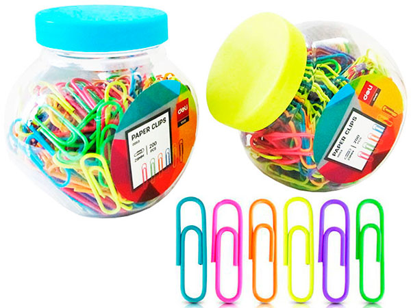 Deli Скрепки 29 мм 200 шт с цветным покрытием в баночке VIVID Deli фото