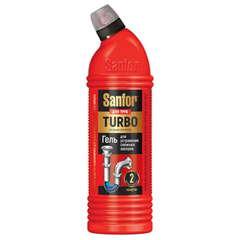 Средство для удаления сложных засоров в трубах "Sanfor TURBO" гель фото