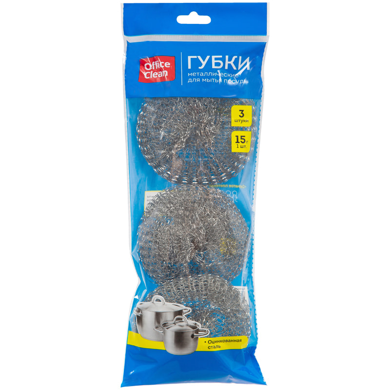 OfficeClean Губка для мытья посуды металлическая OfficeClean (3 шт) фото