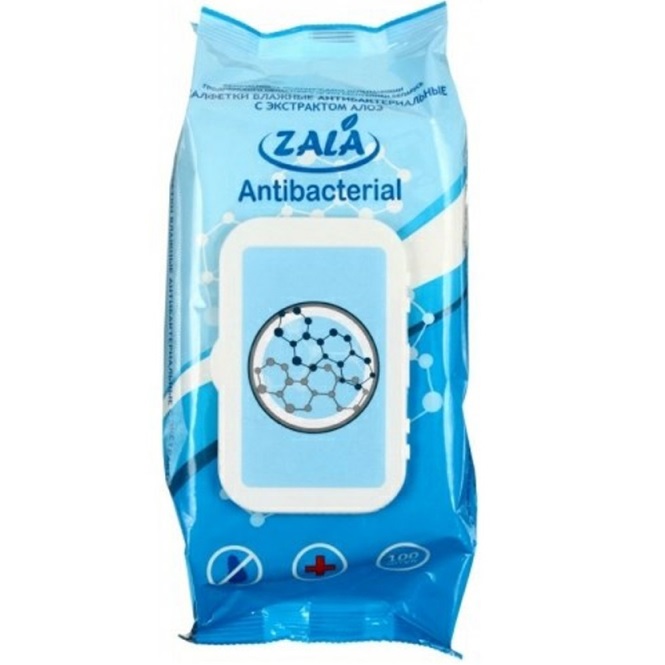 Салфетки влажные антибактериальные "ZALA" с клапаном фото