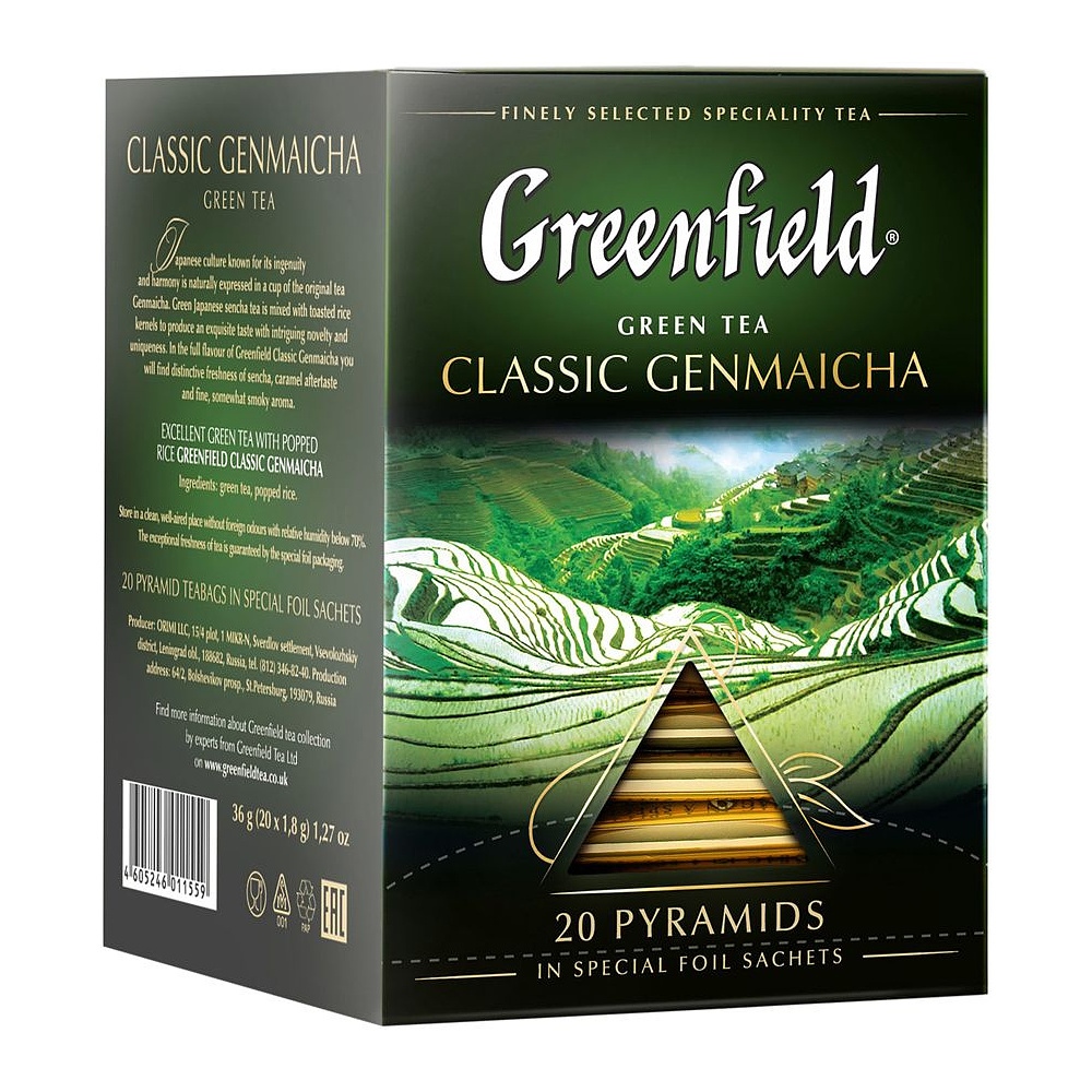 8565011480636137 Чай «Greenfield» Classic Genmaicha, 20 пакетиков x1.8 г, зеленый — изображение 1